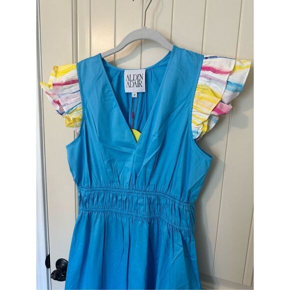 NWT Alden Adair Willow Maxi Ruffle V-Neck Hi-Low Ocean Dress Women’s Medium - Picture 4 of 12